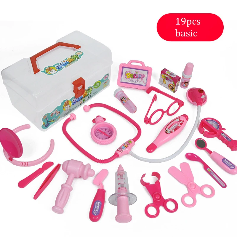 Игровые наборы доктора, симуляция, медицинский ящик, Pretent Doctor Toys, стетоскоп, инъекции, детские подарки, новые детские забавные игрушки - Цвет: 19 pcs basic