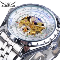jaragar classic automatic mens watch relojes hombre silver skeleton steel strap sport business mechanical clock watches relogio