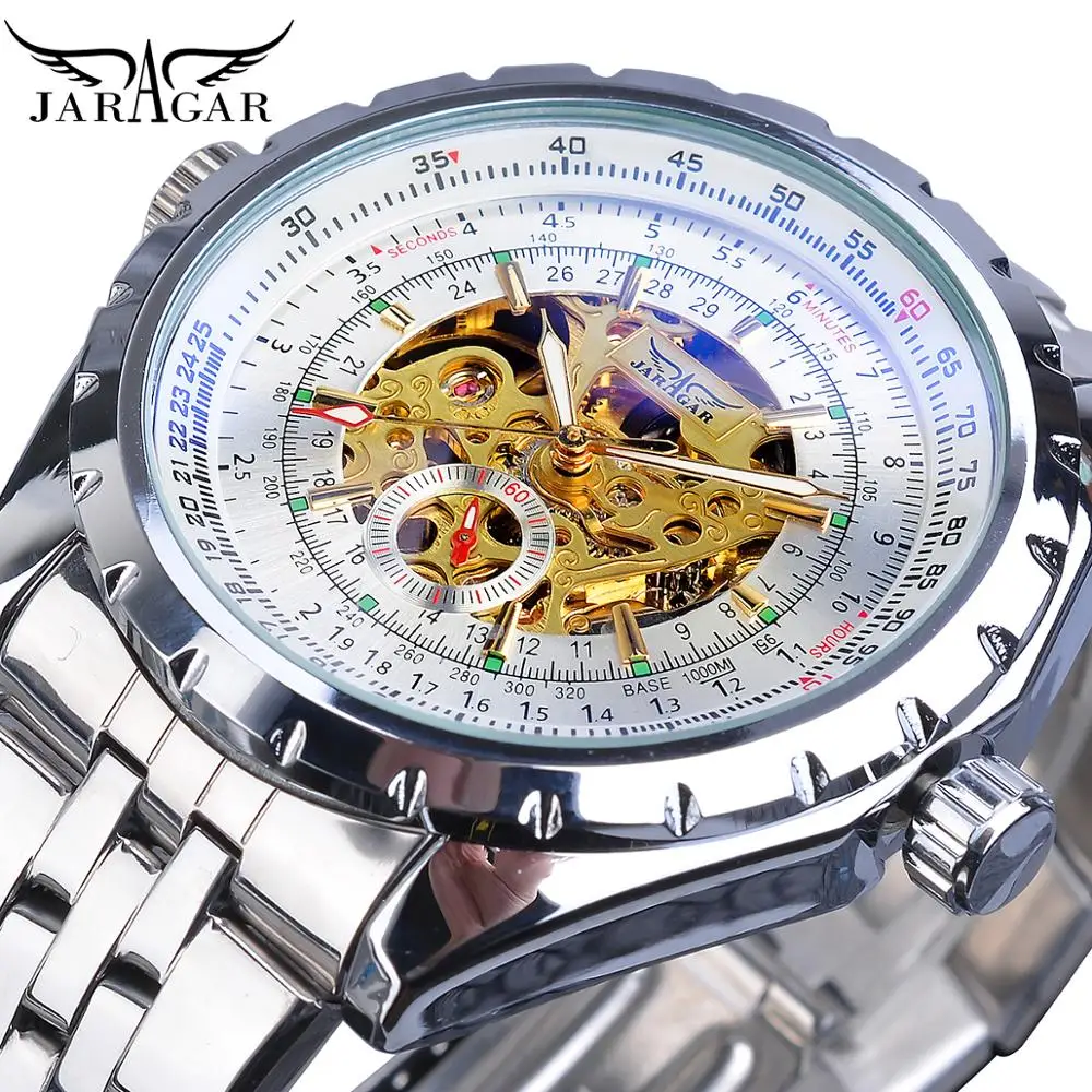 Jaragar Классические Автоматические Мужские часы Relojes Hombre серебряные со стальным