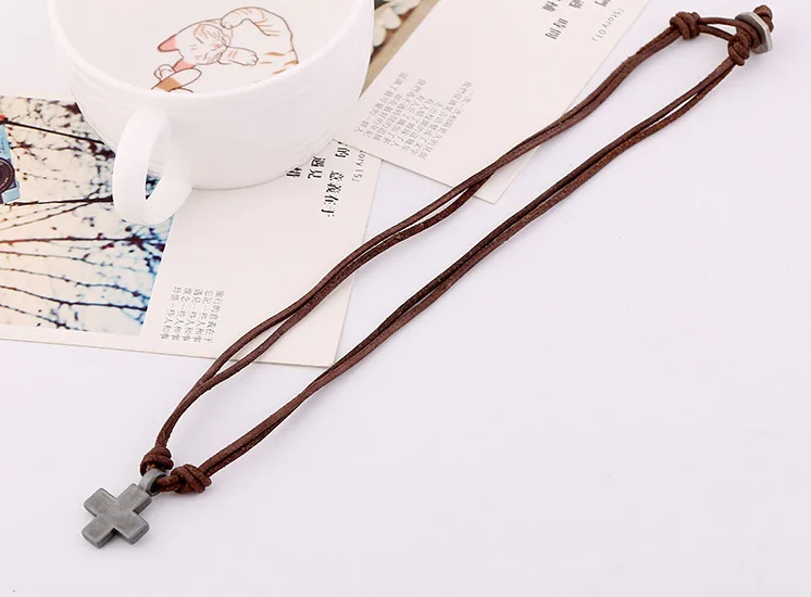 2019 New Retro Cross Necklace Lady Coarse Ore Cowhide Alloy Pendant Male Punk Short Leather Collarbone Chain | Украшения и