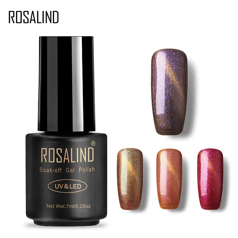 Гель лак для ногтей ROSALIND 1 S черная бутылка 7 мл кошачий глаз + Магнитный хамелеон с