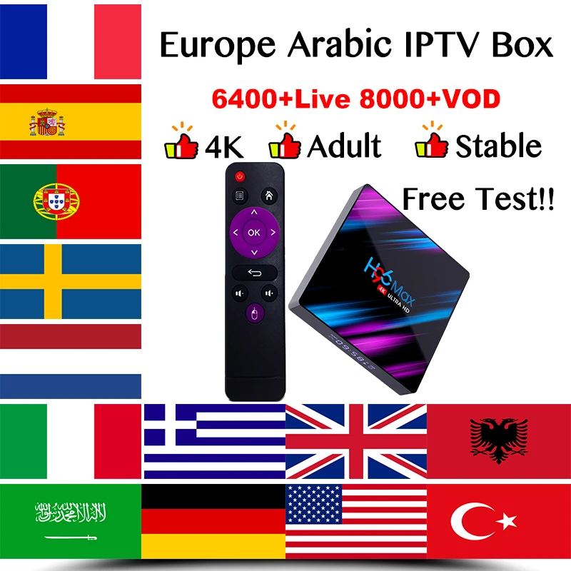4K android 9,0 smart tv box h96 max французский iptv арабский Франция Испания Италия Швеция Германия Бельгия Португалия m3u подписка