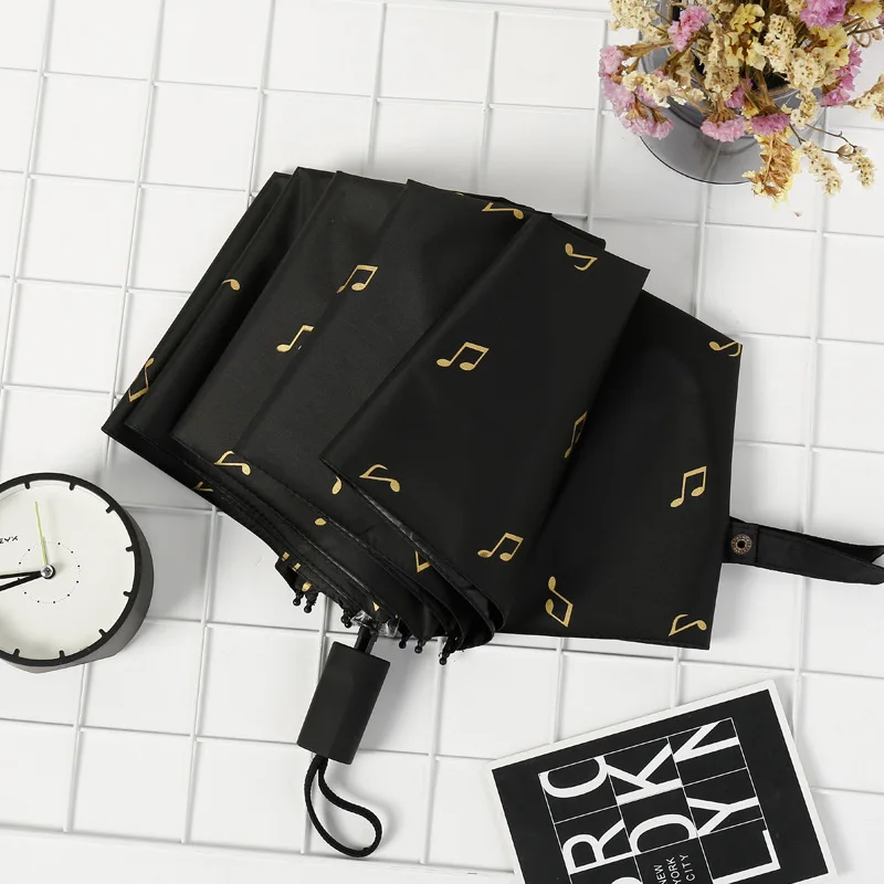 Creative Music 3 Folding Umbrella Woman Anti UV Sun Protection Umbrellas Windproof Black Coating 8K Parasols | Дом и сад