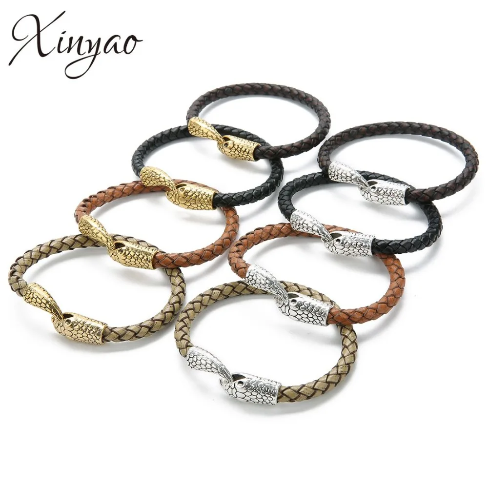 

XINYAO 1pc 21cm Genuine Leather Bracelet & Bangle Snake Head Bracelet Bangle Accessories for Blessing Men Bracelet Jewelry