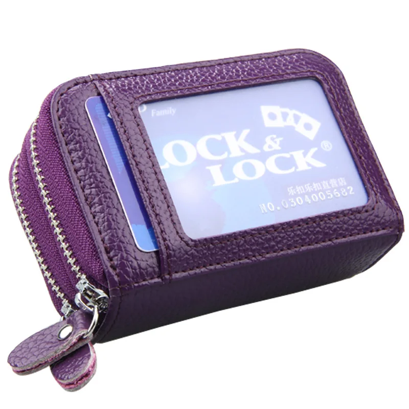Новый бренд Женский ID держатель для карт натуральная кожа двойная молния чехол