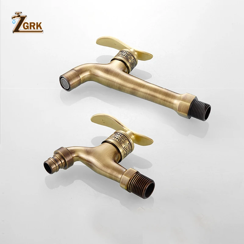 ZGRK Wall Mounted Brass Faucet Outdoor Garden Taps Bathroom Washing Machine Faucet Luxury Antique Decorative Bibcock Mop Taps