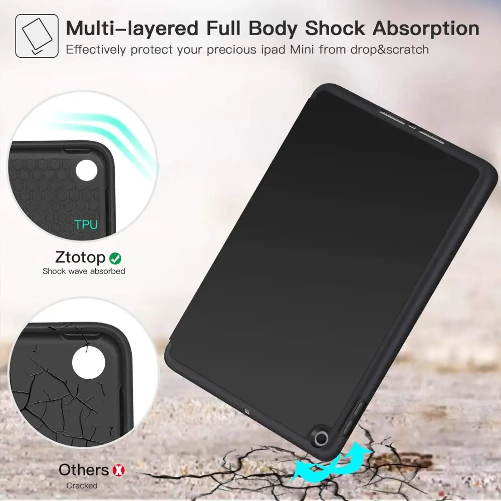 For iPad mini 5 7.9 case W pencil holder Ultra Slim Lightweight Smart Protective Stand TPU back Cover 4 Case | Компьютеры и офис