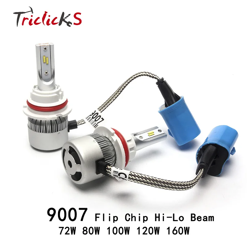 Triclicks 9007/HB5 12 V Высокая Низкая фара лампы 72 W 80 100 120 160 9007 Flip чип фары для Audi Jeep Dodge