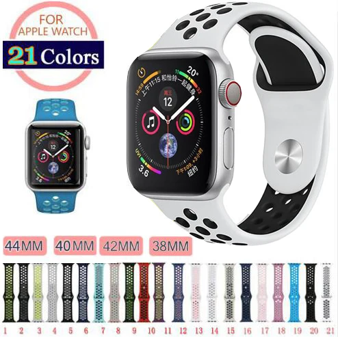 Силиконовый ремешок для Apple Watch 38 мм 42 40 44 сменный спортивный резиновый браслет