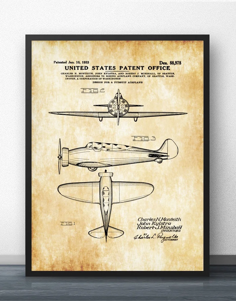 

1933 Boeing Patent Blueprint Wall Art Paint Wall Decor Canvas Prints Canvas Art Poster Oil Paintings No Frame