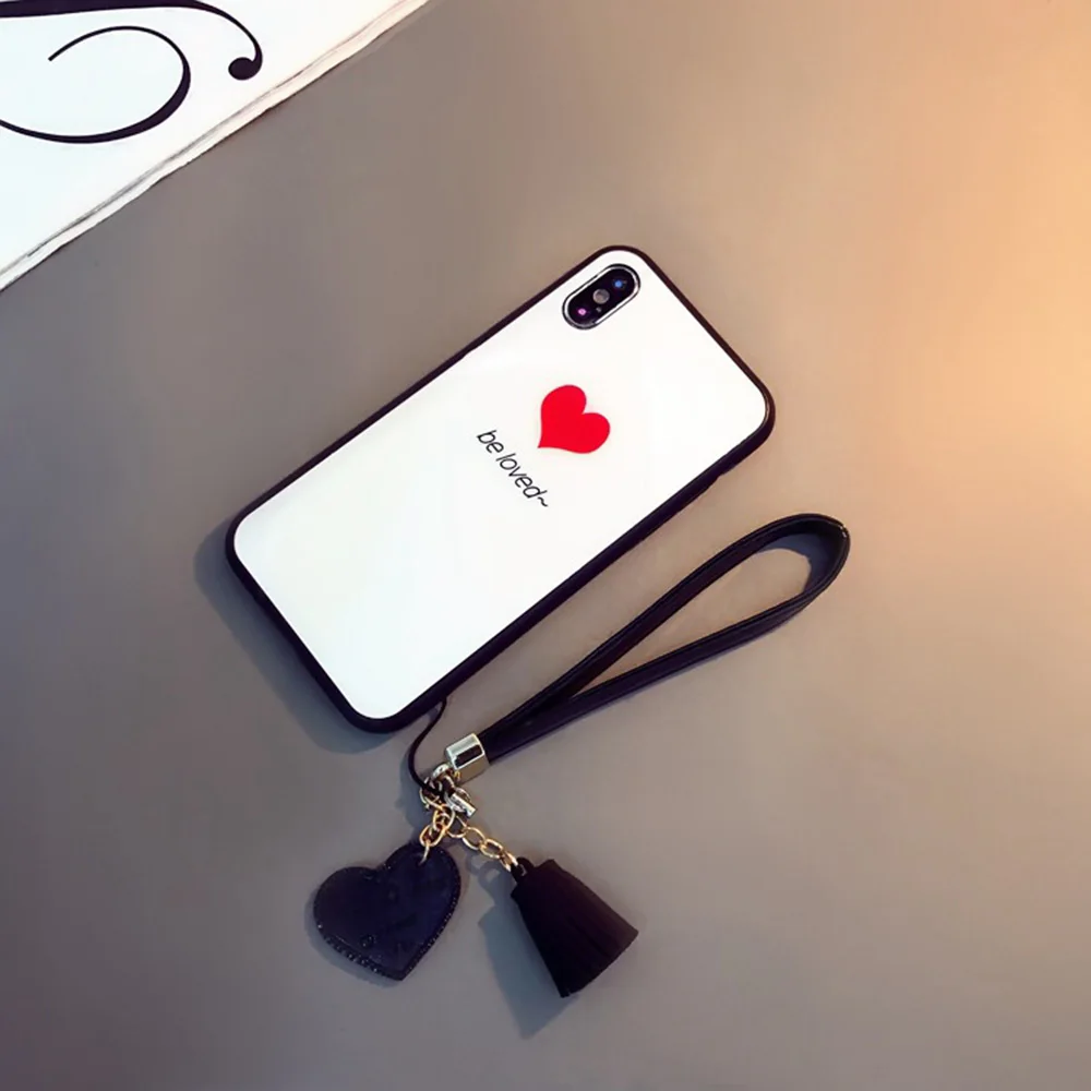 Чехол из закаленного стекла с ремешком Love для samsung Galaxy S8 S9 plus Heart S10 Lite S10 e ручной ремешок Note 8 9 милый модный чехол-бампер - Цвет: BAX