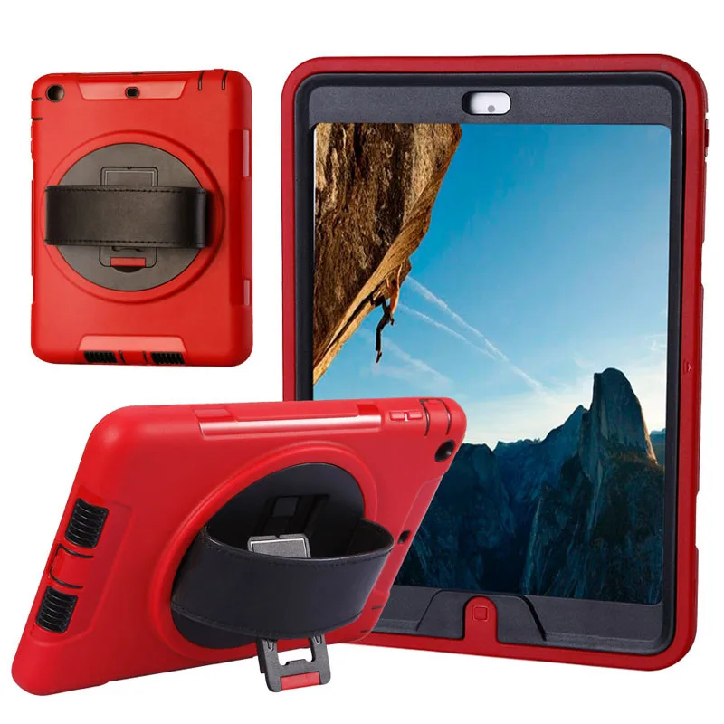 Red for iPad 2 3 4 Кожаная сумка с ремешком вокруг чехол для Apple iPad 2/3/4 дети Безопасный мягкий силиконовый ударопрочный повышенной прочности с протекторным рисунком и подставкой для рук Функция удержания дл iPad 234 - Цвет: Red for iPad 2 3 4