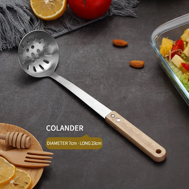 Colander VandHome 304 сито из нержавеющей стали с нескользящей деревянная ручка кухонная овощи сито для процеживания остатков сито кухонные аксессуары - Цвет: Colander