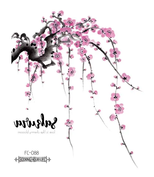 FC-088 Rocooart Sakura татуировки наклейки Цветы Поддельные татуировки для женщин ручная Татуировка боди-арт Водонепроницаемая татуировка на руку вишневый цвет Tatto - Цвет: FC-088