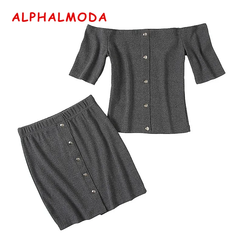 Женский комплект ALPHALMODA однобортный пуловер с коротким рукавом и короткая