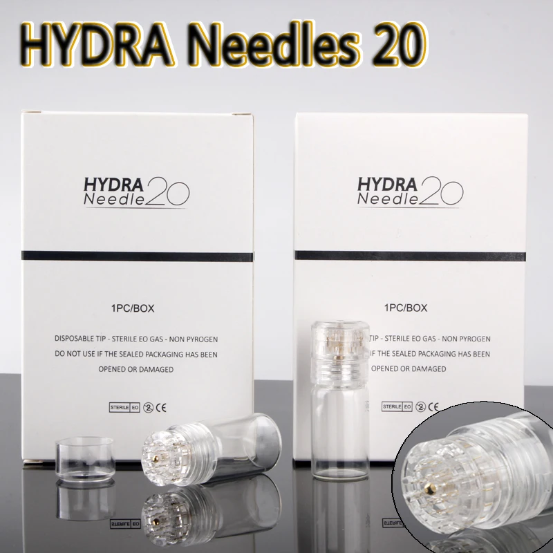 Иглы Hydra, 20 золотых микроигл, автоматические наконечники, Дерма-ролик с гелевой трубкой, 6 мл, роликовая система для кожи, Дерма-штамп, CE 0,25 мм 0,5 мм