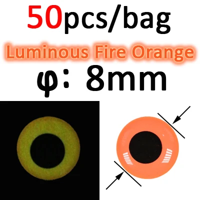 50pcs 8mm FireOrange ICERIO 50 шт. светящиеся 3D эпоксидные рыбные глаза для завязывания мух стример приманка джиг приманка изготовление материала - Цвет: 50pcs 8mm FireOrange