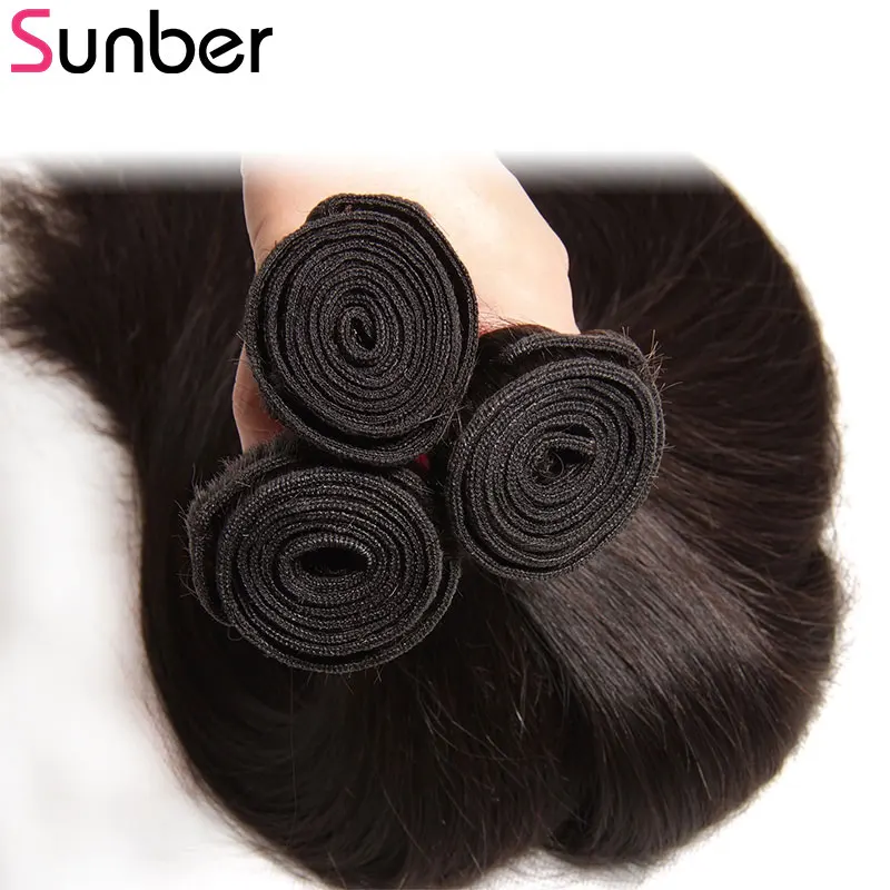 SUNBER волосы малазийские прямые 3 пучка натуральные шиньоны remy 100 г/шт. двойной уток