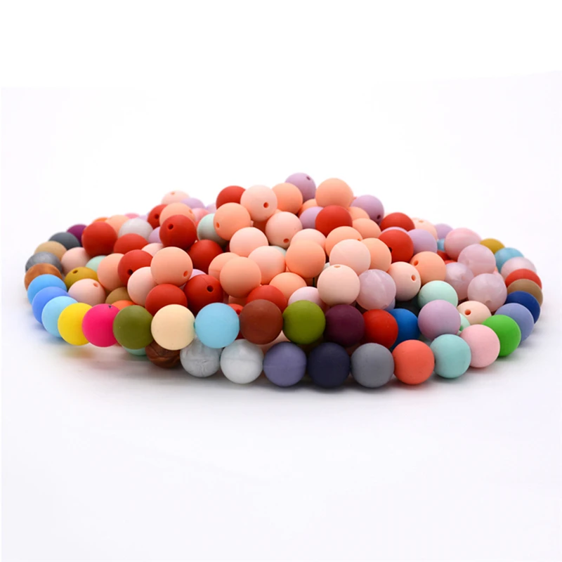 Cuentas redondas de silicona para dentici&oacute;n de beb&eacute;, collar seguro de 9mm, cuidado de grado alimenticio, 100 Uds.-1