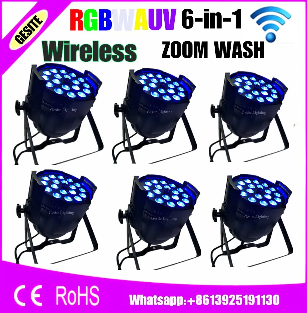 6 шт./лот беспроводной контроль led par zoom диско свет 18*18 Вт RGBWAUV в 1 эффект плоский|disco