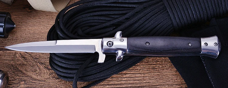 Black handle Складной нож с лезвием, высокотвердое лезвие с деревянной ручкой, Походный нож, наружные ножи из нержавеющей стали, охотничий нож для выживания на открытом воздухе - Цвет: Black handle