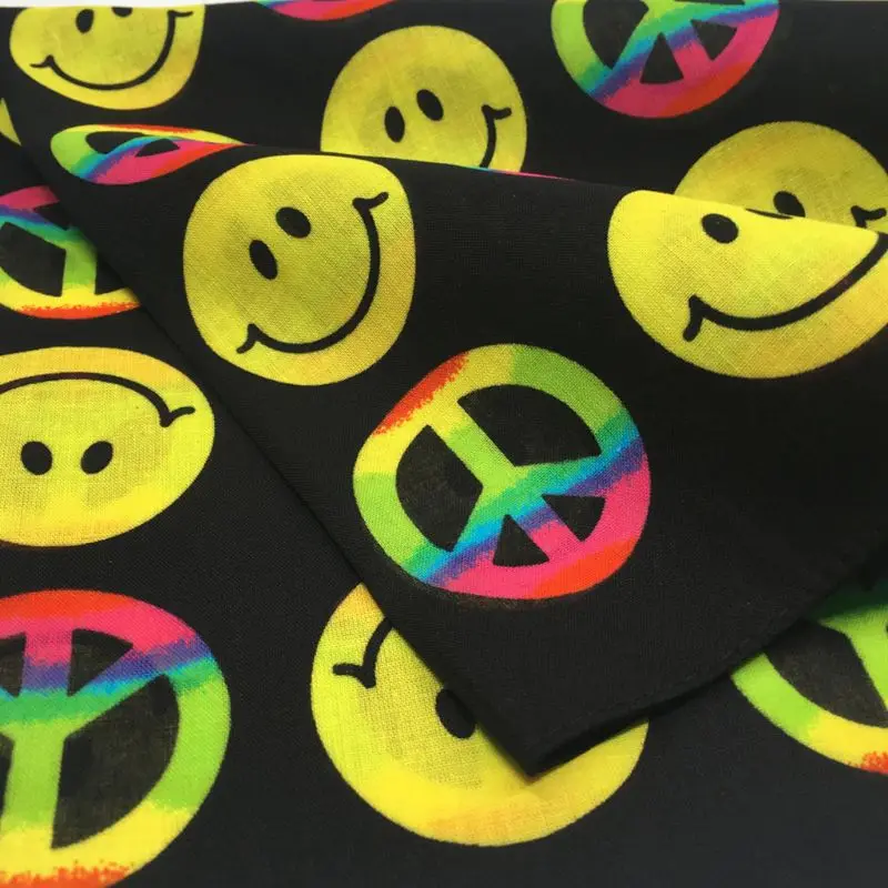 

Unisex Colorful Geometric Smile Face Peace Symbol Cotton Pocket Square Scarf Summer Headband Bandana Hip-Hop Wristband Neck Tie