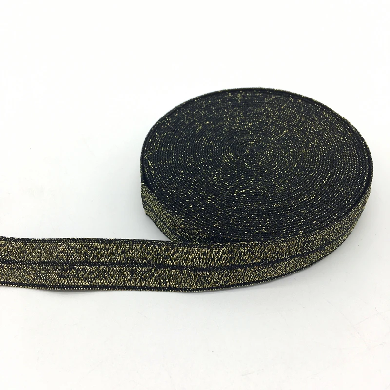 Glitter Golden black 5 ярдов, 5/8 дюйма(15 мм), эластичная многоцветная лента, эластичная лента, спандекс, атласная лента, сделай сам, кружевная швейная накладка, 30 цветов на выбор - Цвет: Glitter Golden black