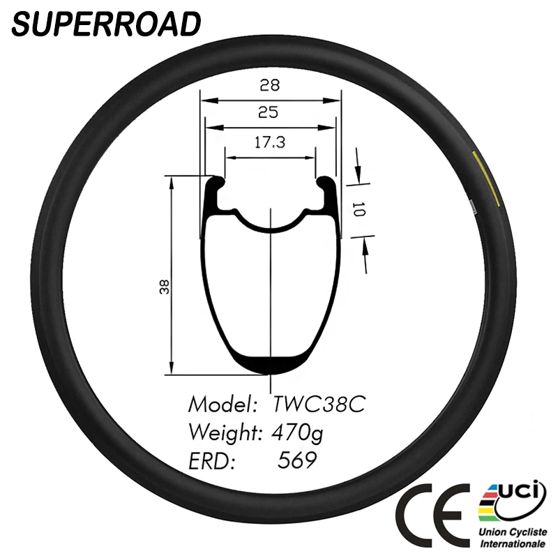 Высокое качество Superroad 25 мм ширина 38 Глубокий T1000 китайский карбоновый дорожный