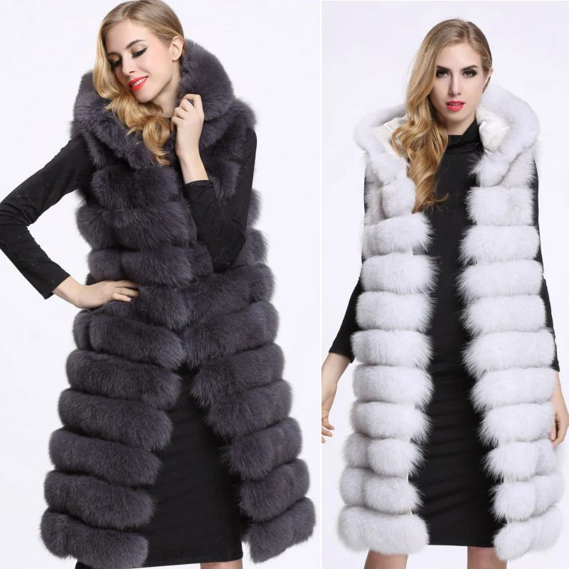 4XL меховой жилет Зимний толстый теплый из искусственного меха лисы женские