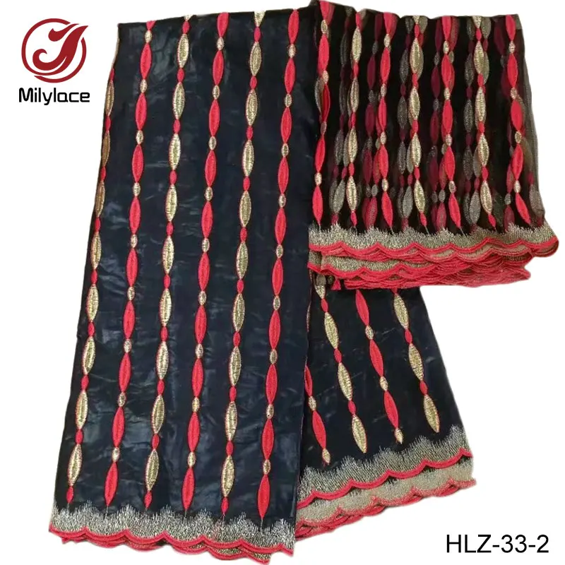 Новый шаблон африканская Базен хлопчатобумажная ткань 2 ярдов Тюль украшено