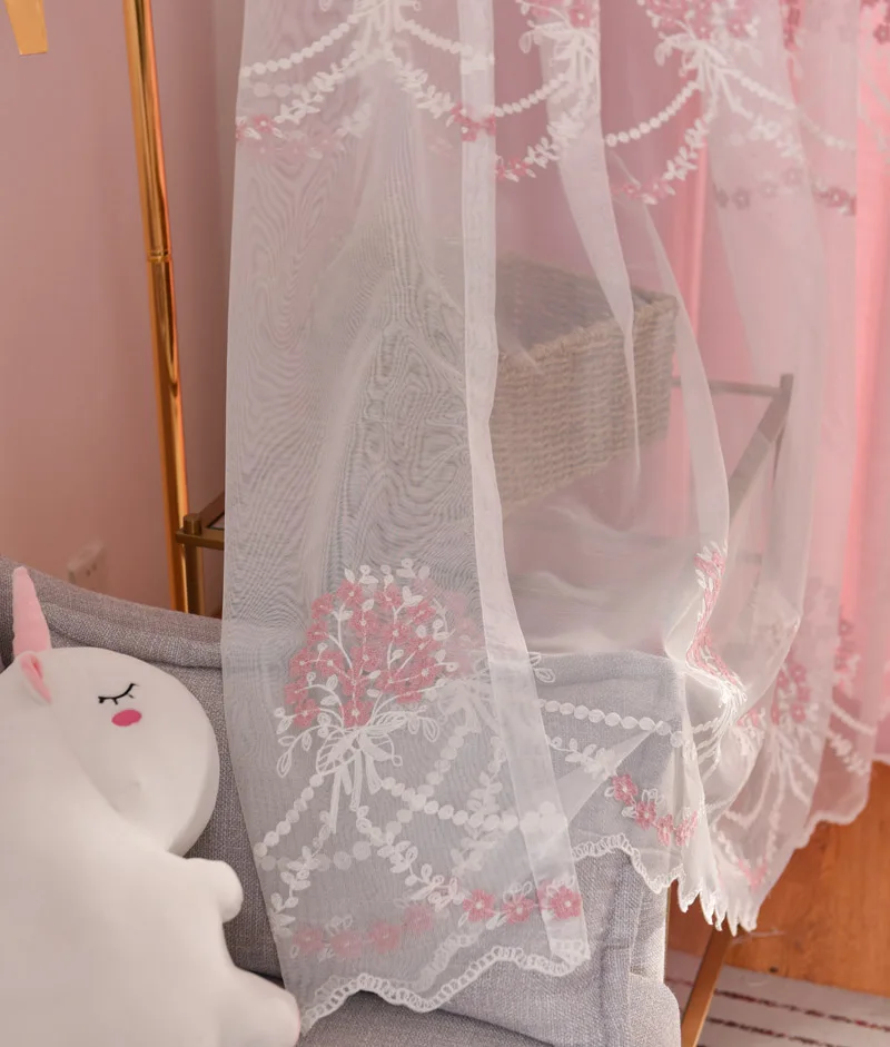 tulle Вышитый букет вуаль шторы розовый Свадьба Дети Девочка принцесса спальня лечение окна шторы марлевые WP071C - Цвет: tulle