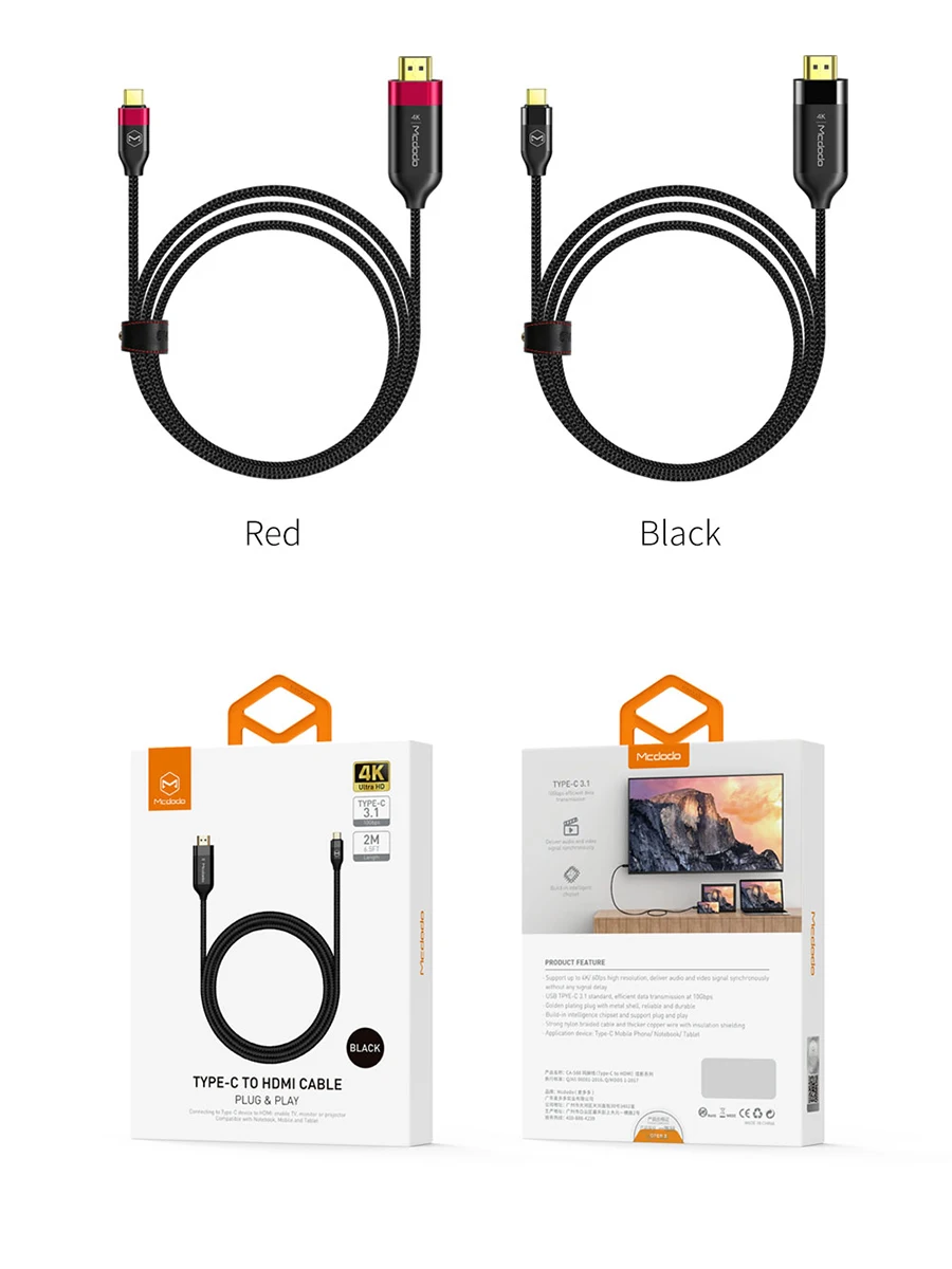 Mcdodo USB Type C к HDMI 4K кабель 60 Гц 6.5ft совместимый для Huawei iPad Pro MacBook 2018 Samsung Galaxy S9