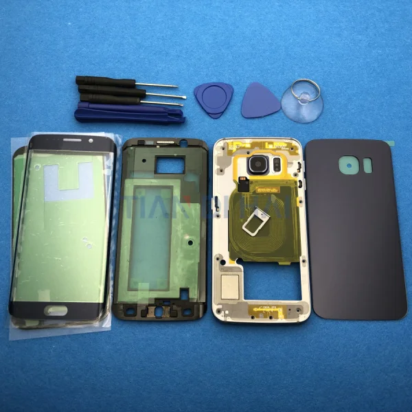 G925F Dark blue S6Edge полный Корпус чехол средняя рамка Батарея крышка+ передний Стекло объектив для Samsung Galaxy S6 Edge G925 G925F SM-G925F+ Инструменты - Цвет: G925F Dark blue