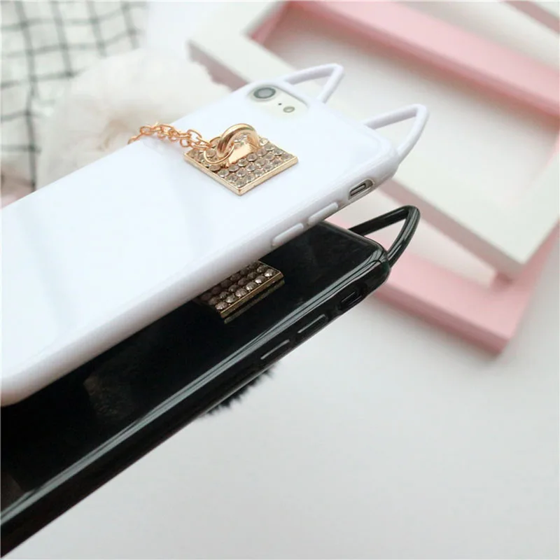 KMAX чехол для телефона Роскошный Кристалл цепь милый кот DIY ТПУ силиконовый iPhone 6 S 7