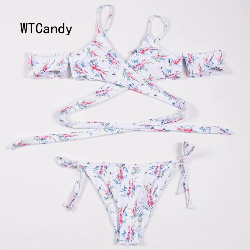 WTCandy новые сексуальные бандажные стринги бикини с рукавами белый купальник