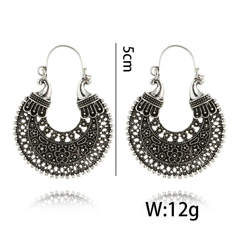 vintage ethnic Hoop Earrings for Women New Hollow carved bohemian round Geometric Female Jewelry personality hoop earrings 2018 | Украшения