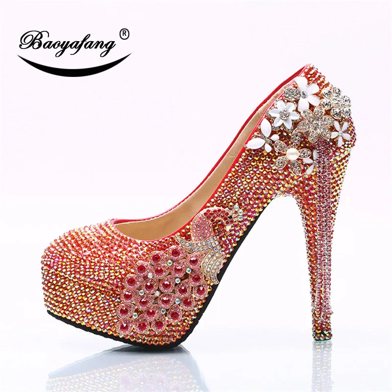 2019 Womens wedding shoes red AB Phoenix diamond Crystal Shoe woman Ladies Party dress shoes Bride bridesmaid's wedding shoes