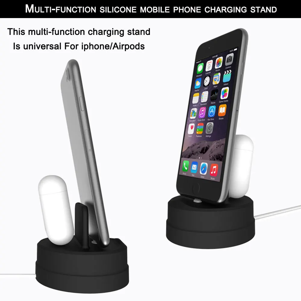 Новинка для iPhone X/XS Max/XR для airpods силиконовая подставка, 2 в 1 мульти зарядная док-станция Подставка док-станция зарядное устройство держатель
