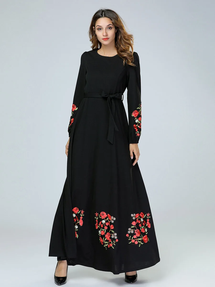 Элегантный взрослый Мусульманский Абая Арабский Сингапур цветы вышивка джилбаб