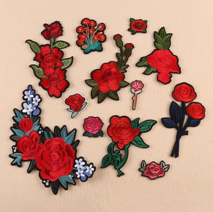 mixed 12 pcs Новое поступление 10 шт. красные цветы вышитые нашивки металлическая нашивка образец аппликации джинсы головной убор из ткани одежда вышивка аксессуар - Цвет: mixed 12 pcs
