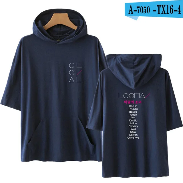 navy blue LOONA в том же стиле летняя футболка Женская Мужская хлопковая футболка с коротким рукавом размера плюс толстовки Топы футболки Kpop одежда - Цвет: navy blue