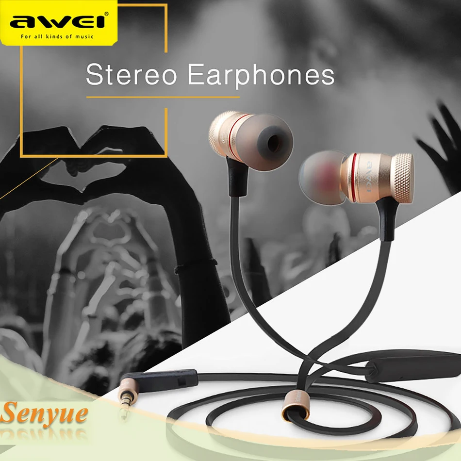 Original AWEI ES - 70TY 3.5MM Plug Stereo Music Deep Bass In-ear Earphones with Stainless Steel Sound 1.2m Cable | Электроника
