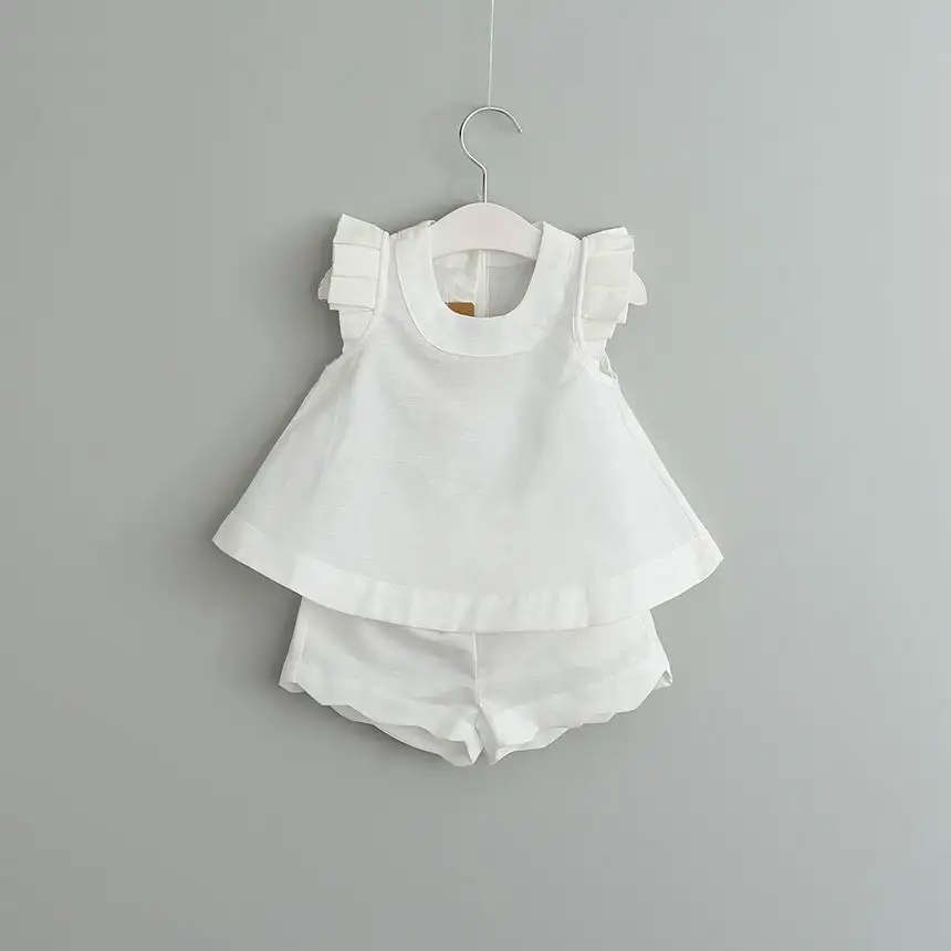 

Summer New Girl Sets Flare Sleeveless T-shirts +Wave Bottom Shorts Two Piece Casual Outfits Children Clothes 3-7Y AZ839