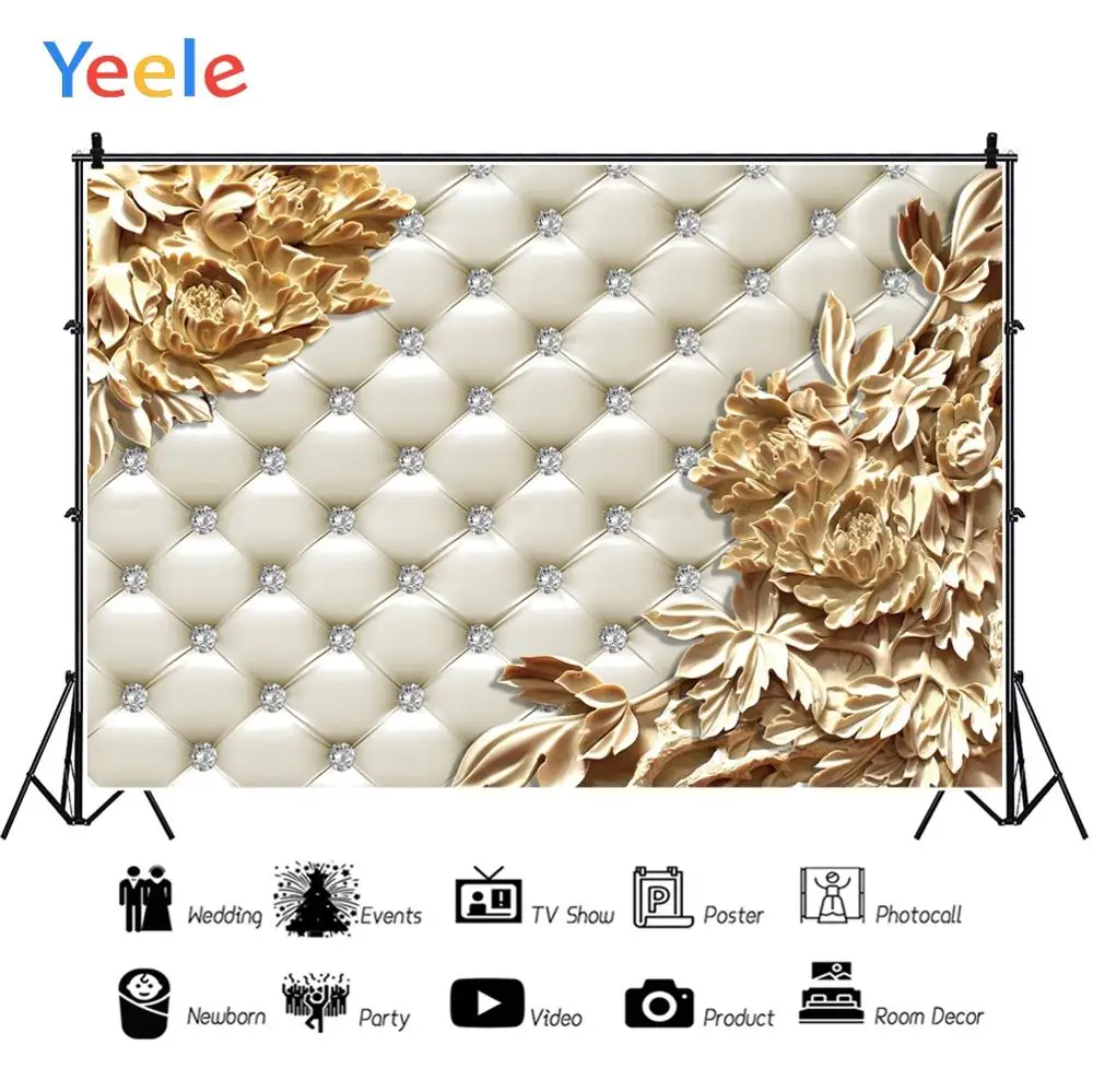 Фон для портретной фотосъемки Yeele с изголовьем кровати и бриллиантовым золотым