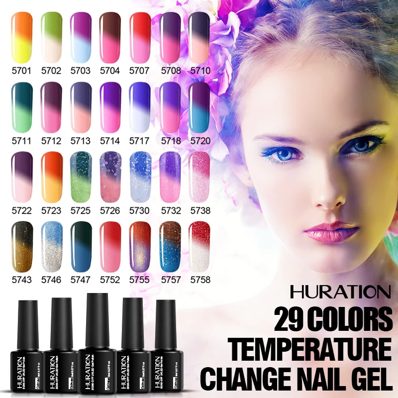 Цветной Гель-лак для ногтей Huration 8 мл термоблестящий УФ-Гель-лак отмачиваемый