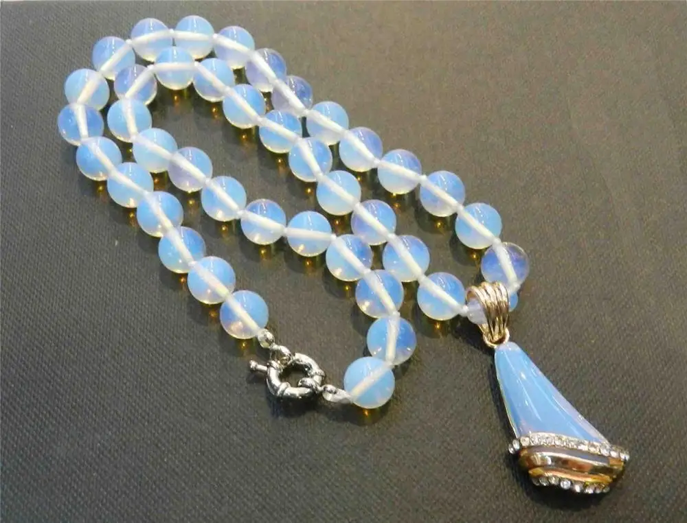 Beautiful Natural White Opal Round Beads Gems Rose-Gold Pendant Necklace 18&quot | Украшения и аксессуары