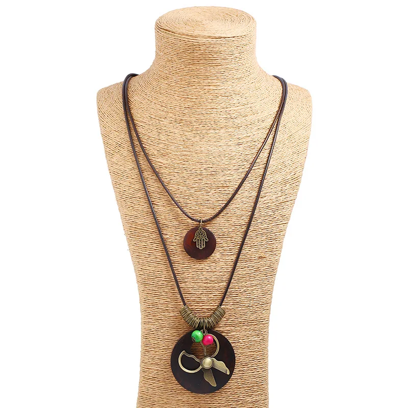 Scissors Hamsa Long Fashion Round Wood Vintage Alloy Charms Pendant Leather Necklace Women Men Sweater Chain Jewelry | Украшения и