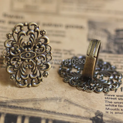 

Wholesale 100pcs 24x31mm Brass Flower Pattern Rings Antique Bronze Rings Base Settings DIY Jewelry Accessory Findings