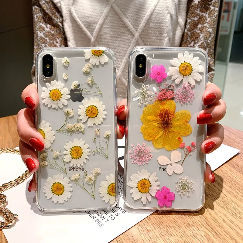 DIY натуральные высушенные цветы чехол для телефона iPhone XS XR Max X 6 S 7 Plus прозрачный