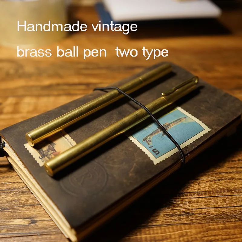 Vintage brass ball pen for travelers journal notebook 0.5mm pen core refill kalem length 14cm have clip style caneta journalism